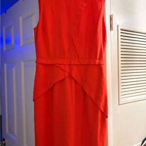 BCBGMaxAzria Sleeveless Red Midi Sheath Dress